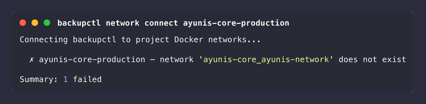 backupctl network connect failed