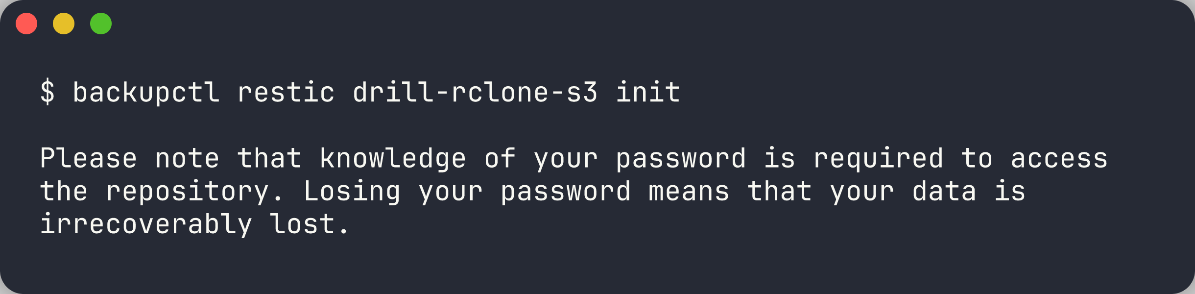 restic init creating the repository via the CLI passthrough